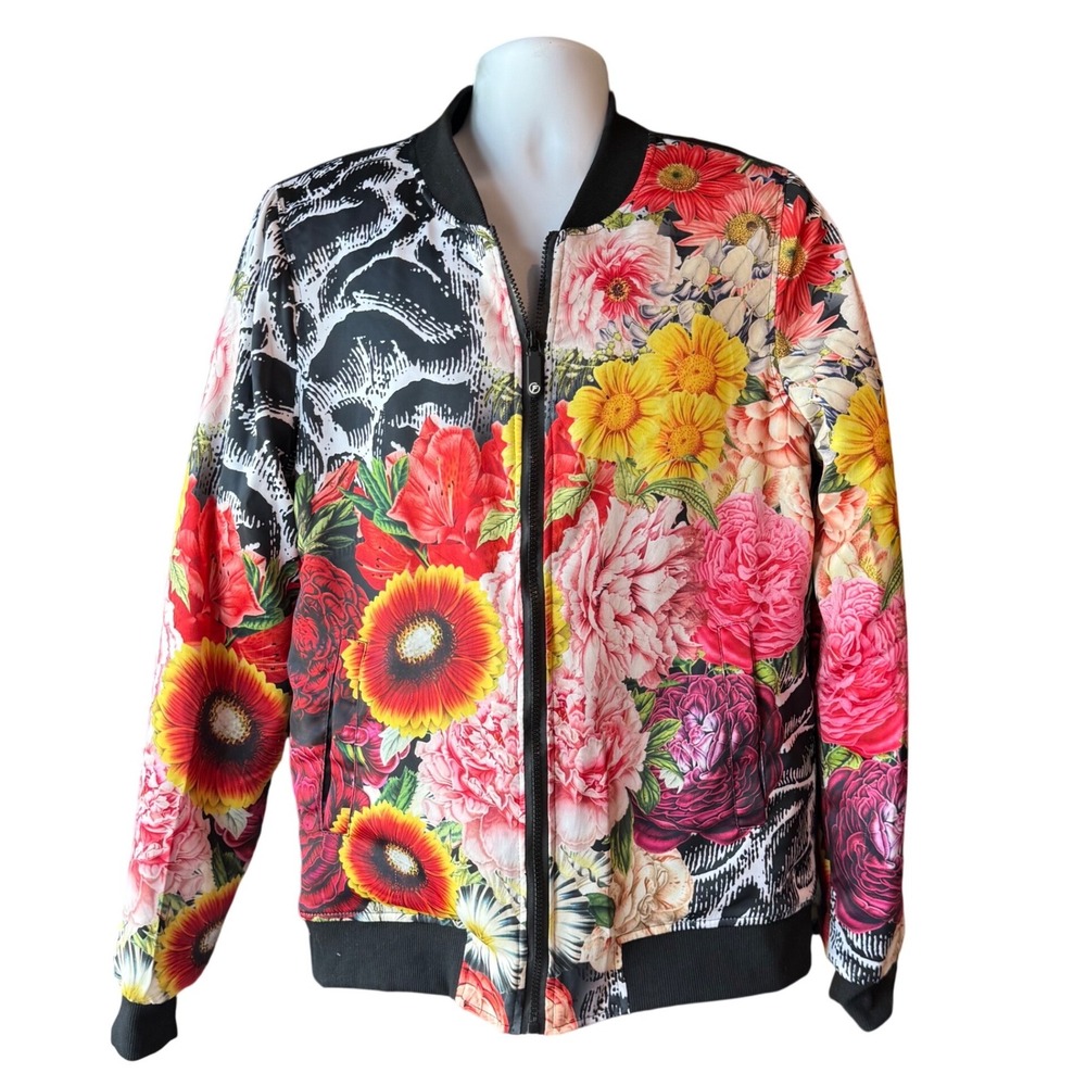 FreshHoods Floral‎ Brain Print Bomber Jacket Multicolor Unisex Size Small NWT